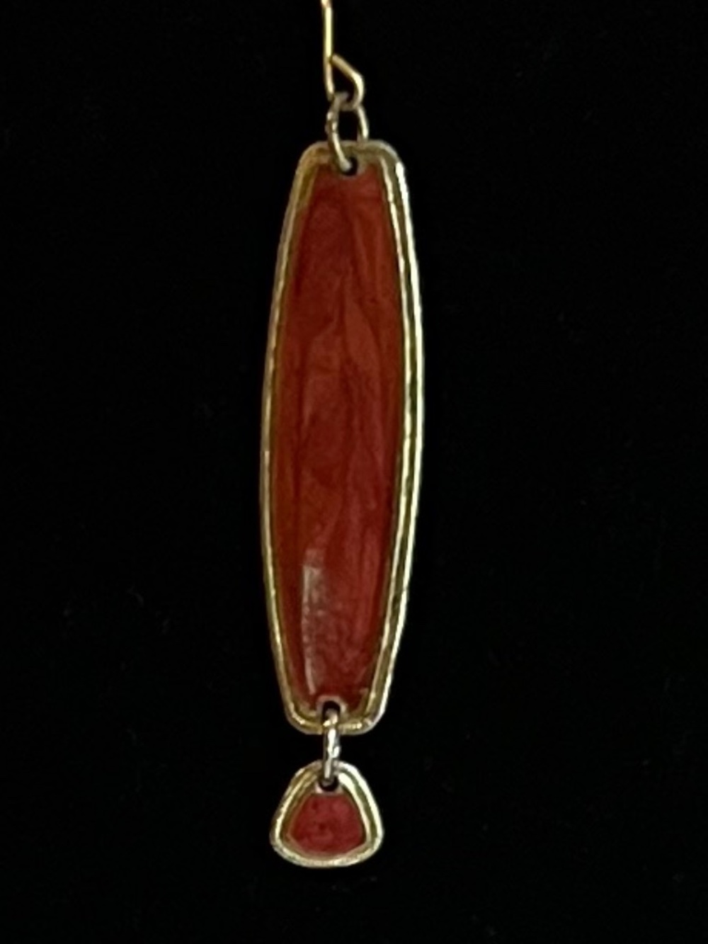 Vintage Edgar Berebi Art Deco Red Enamel Gold Plated Dangle Earrings Hallmarked - Picture 4 of 7